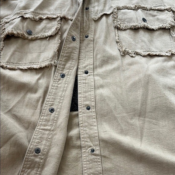 Tan ROCK & ROLL Button-Up Shirt with Frayed Edges - Picture 6 of 7